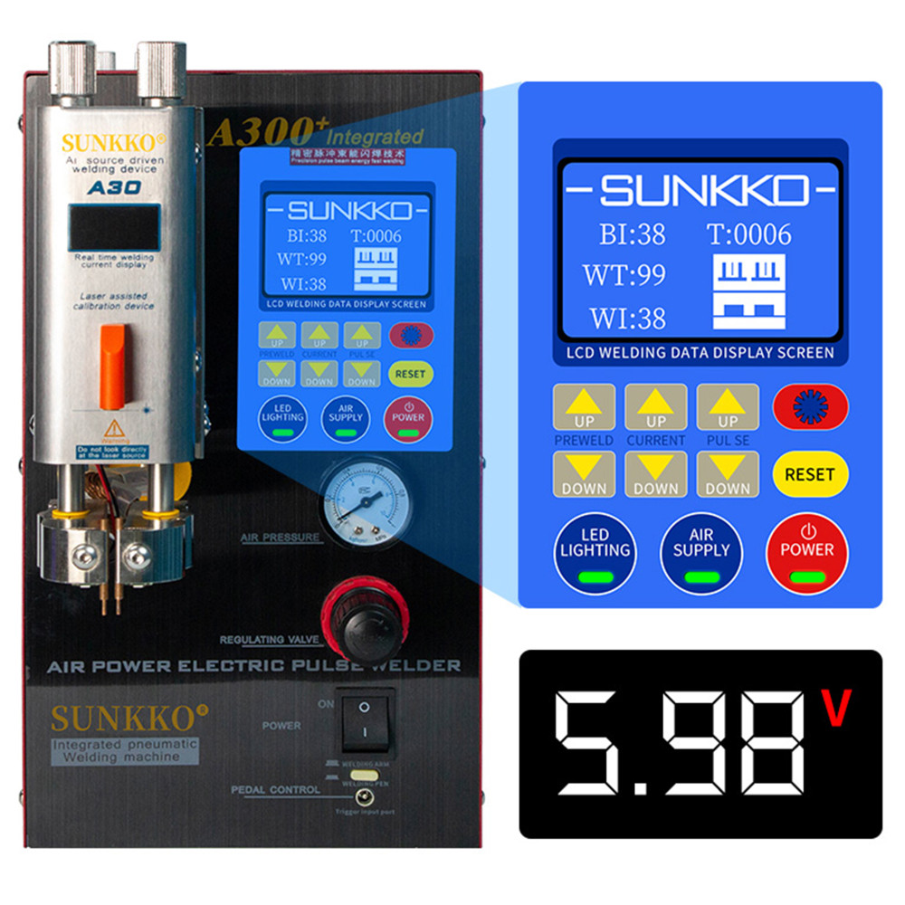 SUNKKO A300+ Pneumatic Battery Spot Welder AC Transformer Inversion Pulse Welding Machine with Built-in Air  Compressor