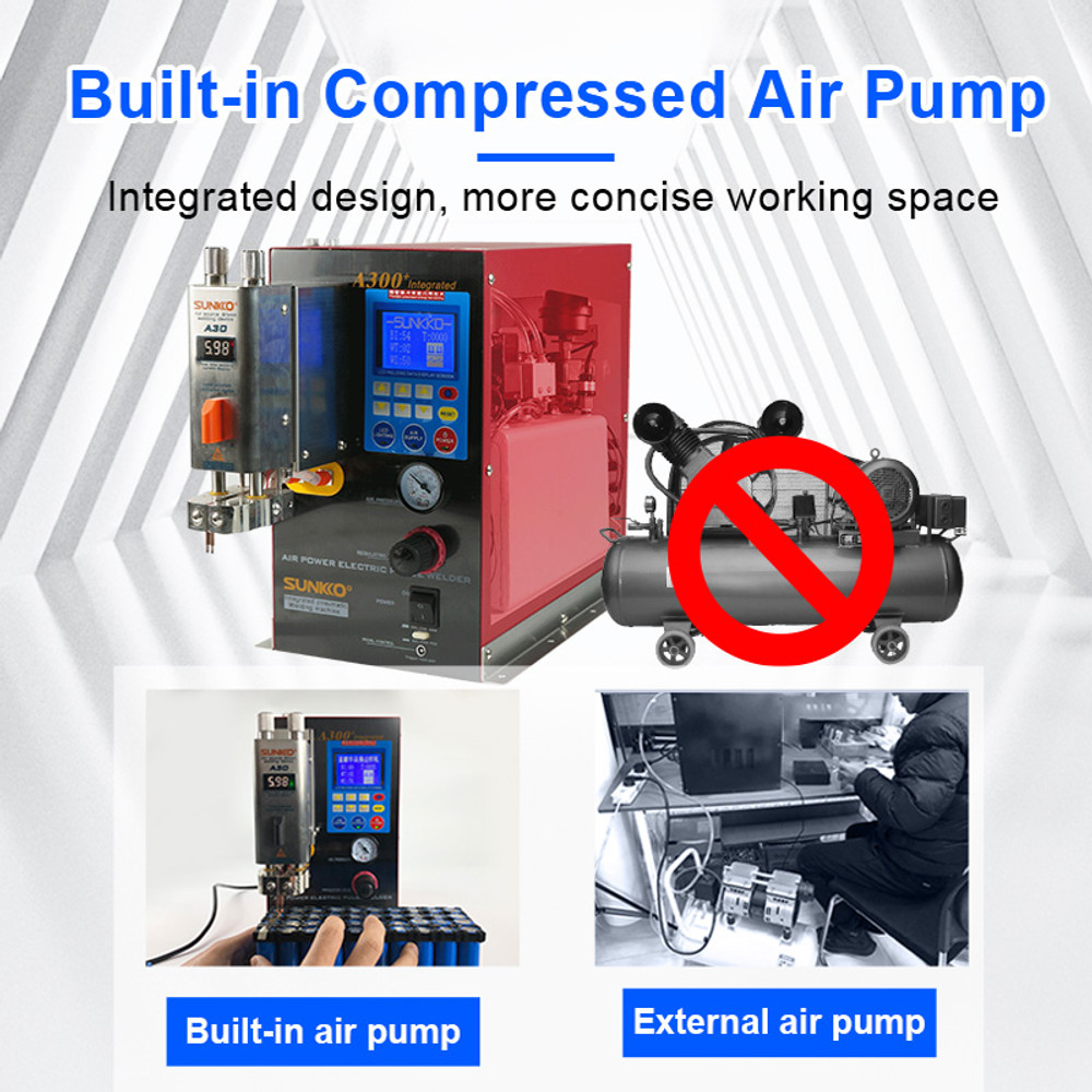 SUNKKO A300+ Pneumatic Battery Spot Welder AC Transformer Inversion Pulse Welding Machine with Built-in Air  Compressor