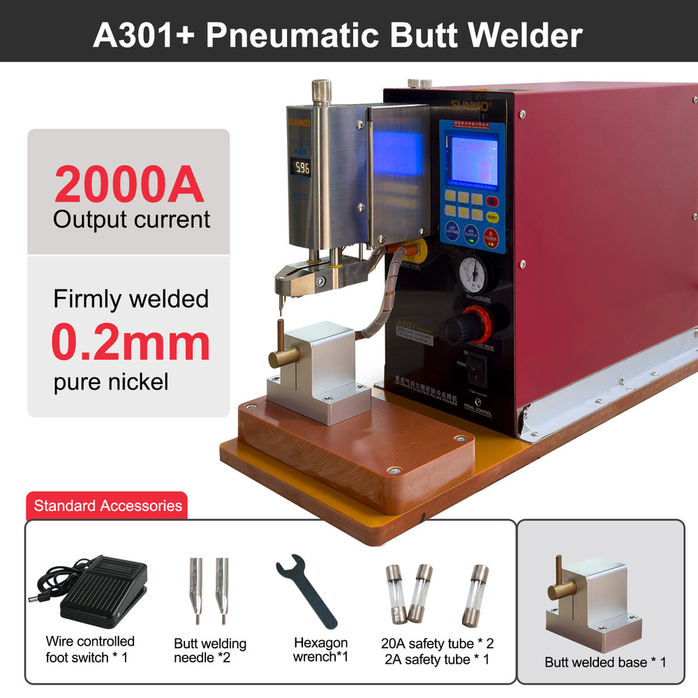 SUNKKO A301+ Pneumatic Butt-welding Battery Spot Welder AC Transformer Inversion Pulse Welding Machine with Built-in Air Compressor
