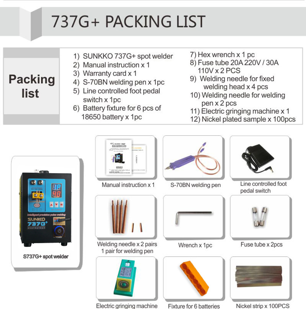SUNKKO 737G+ Battery Spot Welder Transformer Inversion Pulse Welding Machine