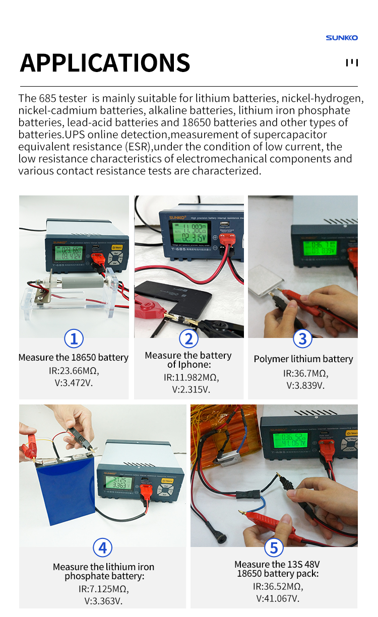 SUNKKO T-685 Battery Tester High Precision Intelligent Lithium