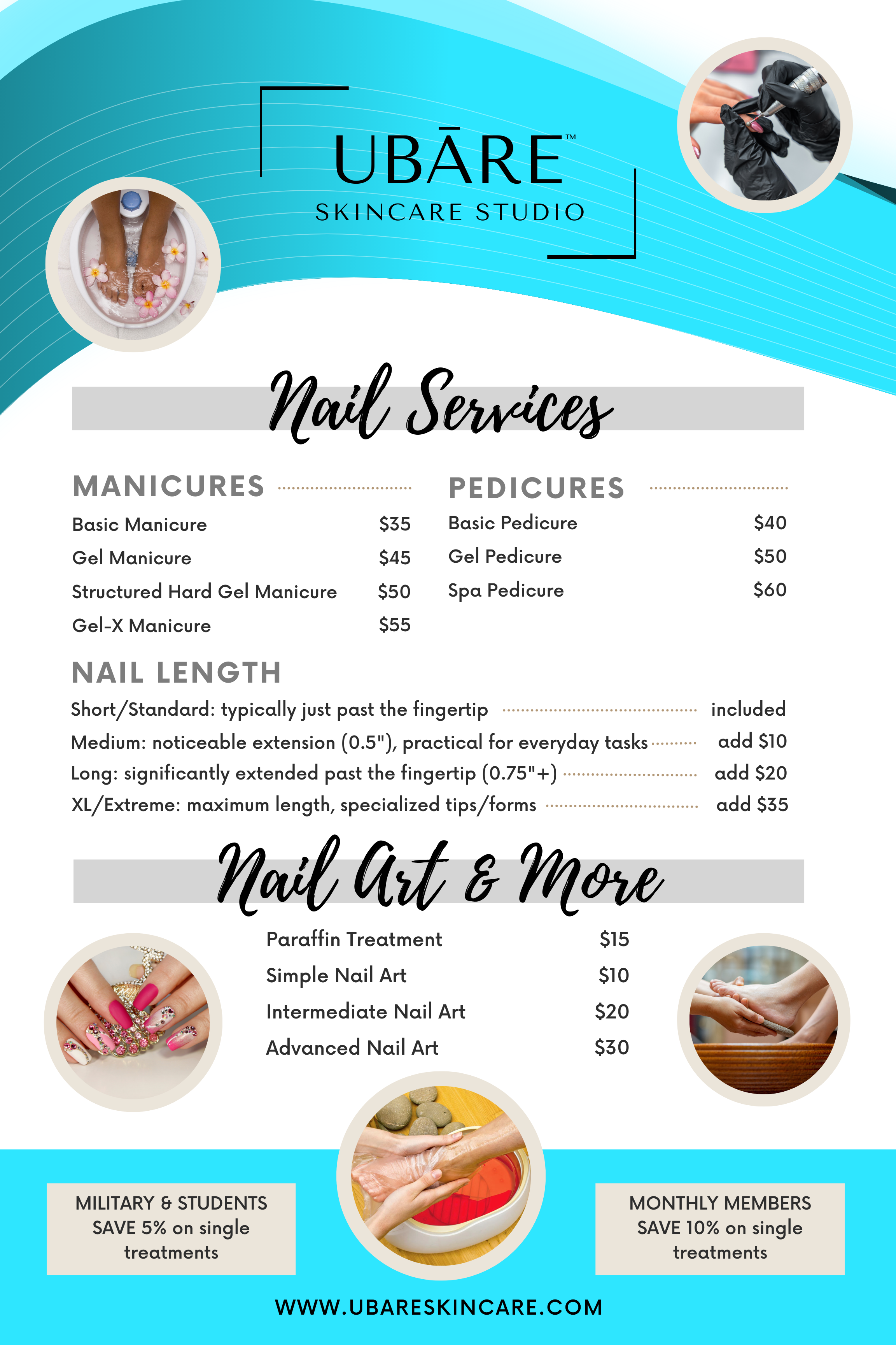 Mani & Pedi, Gel-X, Structured Hard Gel, Gel Pedicure, Nail Art, Paraffin Treatment, and more at Ubare Skincare
