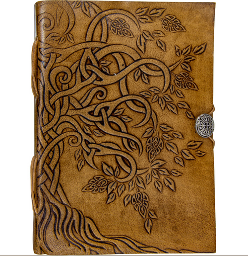 Leather Journal with Button Closure - Tree of Life 
