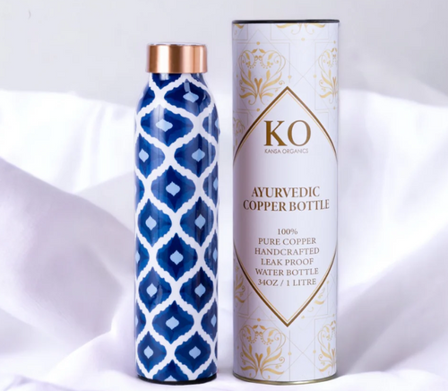 Copper Water Bottle- Blue Design Copper Water Bottle- Blue Design