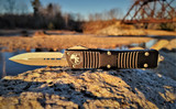 Microtech Combat Troodon D/E OTF - Stonewash Bohler M390 Dagger Blade - Distressed Black Aluminum Handle