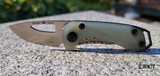 Buck 417 Budgie - Satin CPM S35VN Drop Point Blade - Natural Jade G-10 Face Side Scale & Steel Clip Side Handle - Black Tip-Up Pocket Clip - Frame Lock Manual w/ Thumb Hole | Made in USA