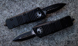 Microtech Troodon Mini D/E OTF - Black M390 Dagger Blade - Black Aluminum Handle Face Side