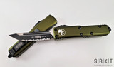 Microtech UTX-85 T/E OTF - Black Partially Serrated Tanto Edge M390 Blade - OD Green Aluminum Handle