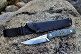 Giant Mouse GMF2-DB Fixed Blade - Satin Bohler N690 Blade - Double Black Canvas Micarta Handle - Leather Sheath