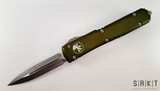 Microtech Ultratech D/E OTF Auto – Stonewash Apocalyptic Bohler M390 Double Edge Dagger Blade – OD Green 6061-T6 Aircraft Aluminum Handle - Apocalyptic Pocket Clip & Hardware - Thumb Slide Double-Action Out the Front Automatic