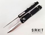 Microtech UTX-70 D/E OTF Auto - Stonewash Bohler M390 Double Edge Dagger Blade - Black 6061-T6 Aluminum Handle - Bead Blasted Tip-Down Pocket Clip & Hardware - Thumb Slide Double-Action Out the Front Automatic | Made in USA (147-10)