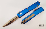 Microtech Ultratech D/E OTF Auto - Bronze Double Edge Bohler M390 Dagger Blade - Blue Aluminum Handle