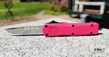 CobraTec Knives Small FS-3 S/E OTF - Satin D2 Drop Point Blade - Matte Pink Aluminum Alloy Handle - Tactical Black Pocket Clip & Hardware - Double Action Out the Front Auto