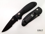Benchmade Mini Griptilian - Black Coated Partially Serrated CPM-S30V Drop Point Combo Blade - Black GFN Glass Filled Nylon Lightweight Grip Inlay Handle - Tactical Black Pocket Clip & Hardware - AXIS Lock Manual | Pardue Design