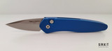 Pro-Tech Half-Breed Push Button Auto - Stonewash CPM S35VN Spear Point Blade - Blue Anodized Aluminum Handle - Stainless Tip-Up Pocket Clip - Button Lock Automatic