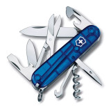 Victorinox Swiss Army Climber – Translucent Sapphire Handle Scales – 91mm - 14 Function Multi-Tool - Large & Small Blades - Scissors - Corkscrew - Can & Bottle Openers w/ Flatheads & Wire Stripper - Punch/Awl & Multi-Use Hook | Made in Switzerland