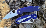 Spyderco Para 3 - Satin CPM S110V Modified Drop Point Blade - Dark Blue "Blurple" G-10 Handle Scales w/ Lanyard Hole - Stainless Tip-Up Four-Position Reversible Pocket Clip & Hardware - Compression Lock Manual w/ Round Thumb Hole | Made in USA, Earth