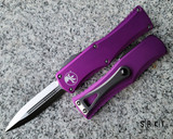 Microtech Hera D/E OTF Auto - Satin Double Edge Dagger Blade - Violet 6061-T6 Aluminum Handle Chassis - Black Milled Titanium Pocket Clip & Hardware - Thumb Slide Double-Action Out the Front Automatic | Made in USA