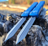 Microtech Ultratech Spartan OTF Auto - Apocalyptic Bohler M390 Spartan Point Blade - Blue 6061-T6 Aluminum Handle - Tip-Down Pocket Clip & Hardware - Thumb Slide Double-Action Out the Front Automatic | Made in USA (223-10APBL)