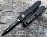 Microtech UTX-70 D/E OTF Auto - Black Bohler M390 Double Edge Dagger Blade - Black 6061-T6 Aluminum Handle Chassis - Black Tip-Down Pocket Clip & Hardware - Thumb Slide Double-Action Out the Front Automatic | Made in USA (147-1T) Microtech UTX-70 D/E OTF Auto - Black Bohler M390 Double Edge Dagger Blade - Black 6061-T6 Aluminum Handle Chassis - Black Tip-Down Pocket Clip & Hardware - Thumb Slide Double-Action Out the Front Automatic | Made in USA (147-1T) 