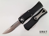 Microtech Hera OTF Auto 703-11 Part Serrate - Stonewash Partially Serrated Single Edge Blade & Black 6061-T6 Aluminum Handle Chassis - Standard Blasted Tip-Down Titanium Ball Bearing Pocket Clip - Double-Action Out the Front Automatic | Made in USA