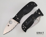 Spyderco Lil' Temperance 3 Lightweight C69SBK3 - Satin VG-10 Fully Serrated Drop Point Leaf Blade & Black FRN Handle Scales - Compression Lock Manual w/ Round Thumb Hole & Black Four-Position Pocket Clip | Made in Seki City, Japan