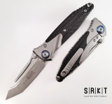 Microtech SOCOM Bravo T/E 261-7CFTI - Bead Blasted Bohler M390 Tanto Blade & 6AL-4V Titanium Handle w/ Carbon Fiber Scales & Blue Ti Pivot Collar - Liner Lock Manual w/ 4" Blade & Dual Thumb Studs | Made in China by Rike Knife