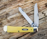 Case Knives Trapper CS 30114 - Mirror Polished Carbon Steel Clip Point & Spey Blades & Smooth Yellow Synthetic Handle Scales w/ Oval Shield & Tip-Down Pocket Clip - 4.13" Closed Non-Locking Slip Joint Manual w/ Nail Nicks | Made in USA