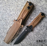 Gerber StrongArm Fixed Blade 30-001059 - Black Ceramic Coated 420HC Partially Serrated Drop Point Blade & Coyote Brown Molded Rubber Handle - Full Tang w/ 4.9" Blade  & Tan MOLLE Compatible Sheath | Made in USA