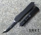 Microtech Signature Series Frag Ultratech T/E 123-1TFRGTBKS - Black Bohler M390 Tanto Edge Blade & Black Frag-Patterned 6061-T6 Aluminum Handle - D/A Out the Front Automatic | Made in USA (123-1TFRGTBKS