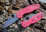 Spyderco Para 3 Lightweight C223PPN - Satin CTS BD1N Leaf Shaped Blade & Pink FRN Handle Scales w/ Stainless Reversible Tip-Up Wire Pocket Clip - Compression Lock w/ 2.9" Blade & Round Thumb Hole | Made in Colorado, USA