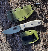 ESEE Knives Model 3 Fixed Blade ESEE-3P-DT - 3.9" Desert Tan Powder Coated 1095 Carbon Steel Drop Point Blade & Tan Micarta Handle Scales over Full-Tang - OD Green Molded Sheath w/ Clip Plate - Glass Breaker/Pommel | Made in USA