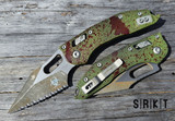 Microtech Signature Series - Stitch RAM-LOK Outbreak 169RL-3FLOBS - Distressed Black Serrated 3.625" Bohler M390MK Wharncliffe Blade & Outbreak Fluted Aluminum Handle Scales - Bar Lock Manual w/ Manual Thumb Holes | Made in USA