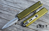 Microtech UTX-85 Gen IV - Stonewash D/E OTF Auto - M390MK Double Edge Dagger Blade - OD Green 6061-T6 Aircraft Aluminum Handle Chassis -Titanium Tip-Down Pocket Clip & Hardware - Thumb Slide Double-Action Out the Front Automatic | Made in USA