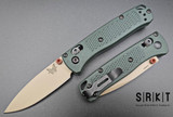Benchmade Mini Bugout 533TN-2601 -Tan Cerakote Elmax Drop Point Blade - Taiga Green Grivory Handle Scales w/ Reversible Mini Deep Carry Pocket Clip - AXIS Lock w/ 2.9" Blade & Dual Thumb Studs | Made in USA
