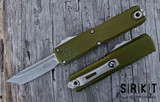Microtech UTX-85 Gen IV - T/E OTF Auto - Apocalyptic M390MK Tanto Edge Blade - OD Green 6061-T6 Aircraft Aluminum Handle Chassis -Titanium Tip-Down Pocket Clip & Hardware - Thumb Slide Double-Action Out the Front Automatic | Made in USA