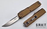 Microtech UTX-85 Gen IV - S/E OTF Auto - Stonewash M390MK Single Edge Blade - Tan 6061-T6 Aircraft Aluminum Handle Chassis -Titanium Tip-Down Pocket Clip & Hardware - Thumb Slide Double-Action Out the Front Automatic | Made in USA