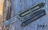 Microtech Signature Series Scarab II Gen III Outbreak OTF Auto 1278-2OBS - Distressed Black S/E P/S Blade - Green & Red 6061-T6 Aluminum Handle Scales w/ 3M Grip Inserts & Distressed Clip Thumb Slide D/A OTF Automatic Knife | Made In USA