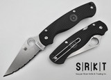 Spyderco Para Military 2 Lightweight - Tumbled & Fully Serrated CTS-BD1N Leaf Shaped Blade & Black Bi-Directional FRN Handle Scales - Compression Lock Folder w/ Round Thumb Hole - Wire Tip/Up Pocket Clip | Made in USA