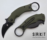 Fox Knives - Bastinelli Black Bird Folding Karambit FX-591OD - Black Bohler N690Co Karambit Blade - OD Green G-10 Handle Scales - Pocket Opener/Flipper - Black Reversible Wire Pocket Clip - Liner Lock | Made in Italy