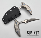 Microtech Signature Series Bastinelli Collaboration Push Dagger - Stonewash Full Serrate 440C Wharncliffe Fixed Blade - Stonewash Titanium Handle - Blue Titanium Hardware - Black Kydex Sheath w/ Discreet Carry Pocket Clip