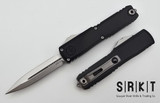 Microtech UTX-70 Gen IV  11474-10 OTF Auto - Stonewash D/E Bohler M390MK Dagger Blade - Black 6061-T6 Aluminum Handle -  Tip-Down Pocket Clip & Hardware - Thumb Slide Double-Action Out the Front Automatic | Made in USA