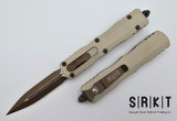 Microtech Dirac Delta - OTF Auto 227-1CG-C19 - Double Edge M390MK Burnt Bronze Blade - Champagne Gold 6061-T6 Aluminum Handle Chassis - Burnt Bronze Tip-Down Pocket Clip & Hardware - Thumb Slide Double-Action OTF | Made in USA