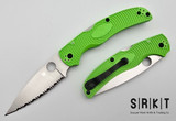 Spyderco Native Chief Salt Lightweight C244SGR - Satin Serrated LC200N Drop Point Blade & Green FRN Handle Scales - Lockback Manual w/ 4" Blade & Round Thumb Hole & Black Four-Way Pocket Clip | Made in USA