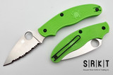 Spyderco UK Penknife Salt Series C94SGR - Satin Serrated 3" LC200N Leaf Shaped Blade & Green FRN Handle Scales - Non-Locking Slipjoint w/ Round Thumb Hole & Reversible Clip | Made in USA