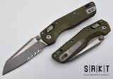 Microtech - MSI Mini RAM-LOK 210M-10APFLOD - Apocalyptic 3.12" Partially Serrated Bohler M390MK Sheepsfoot Blade & OD Green Anodized Fluted Aluminum Handle Scales - Bar Lock Folder w/ Thumb Stud | Made in USA