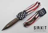 Microtech Signature Series - Luminary ZBP OTF 1270-13APS-4J250 - USA 250TH - Bronze Apocalyptic M390MK D/E Blade - Red, White & Blue 6061-T6 Aluminum Handle -Tritium Button Insert Titanium Clip - D/A OTF Automatic | Made in USA
