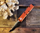 Microtech UTX-85 T/E OTF Auto - Black Coated Bohler M390 Tanto Edge Blade - Orange 6061-T6 Aluminum Handle Chassis - Black Tip-Down Pocket Clip & Hardware - Thumb Slide Double-Action Out the Front Automatic | Made in USA (233-1OR)