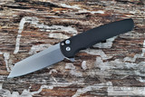 Pro-Tech Malibu Flipper - Stonewash CPM 20CV Reverse Tanto Blade - Black 7075 Aluminum Handle Scales - Black DLC Coated Tip-Up Mini Deep Carry Pocket Clip - Button Lock Manual w/ Flipper Tab | Made in USA