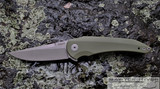 Jake Hoback Enoch Flipper - Grey Stonewash CPM-20CV Blade - OD Green G-10 Handle